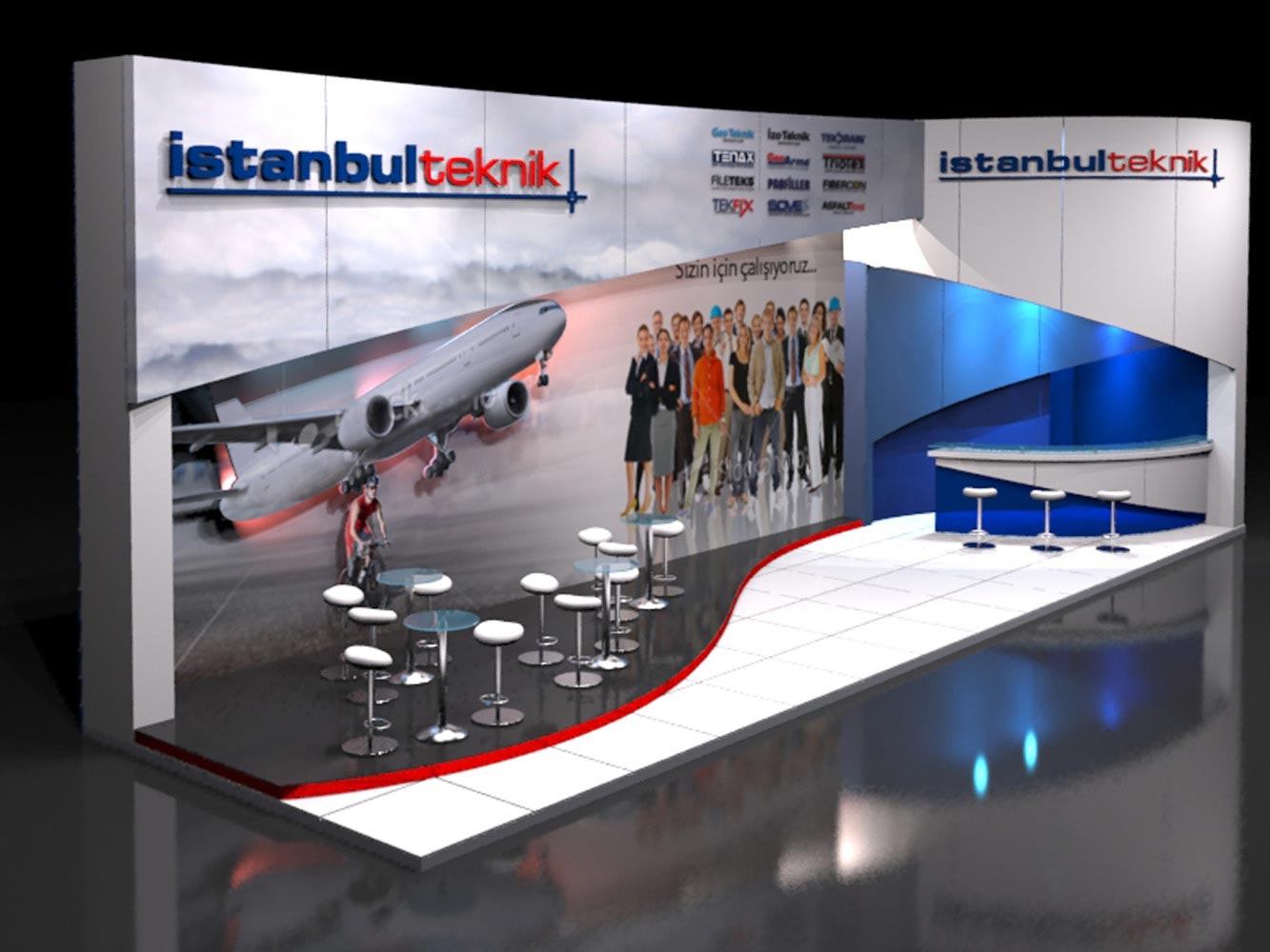 general view of a 3D expo booth design of istanbul Teknik exhibition stand