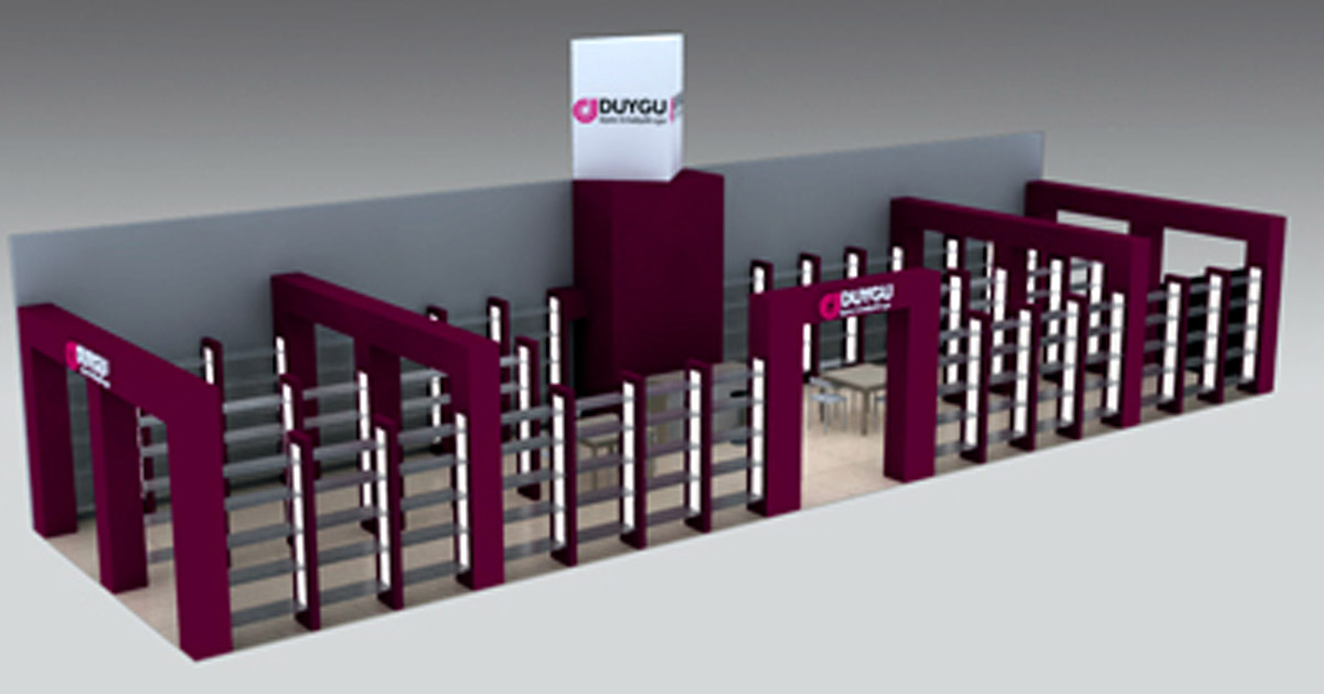 Large, burgundy 3D Exhibition Stand Design