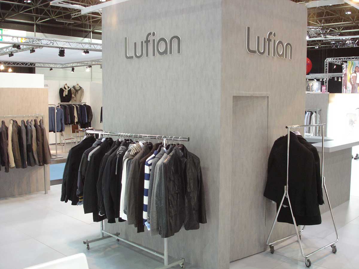 leather jackets displayed on lufian exhibition booth