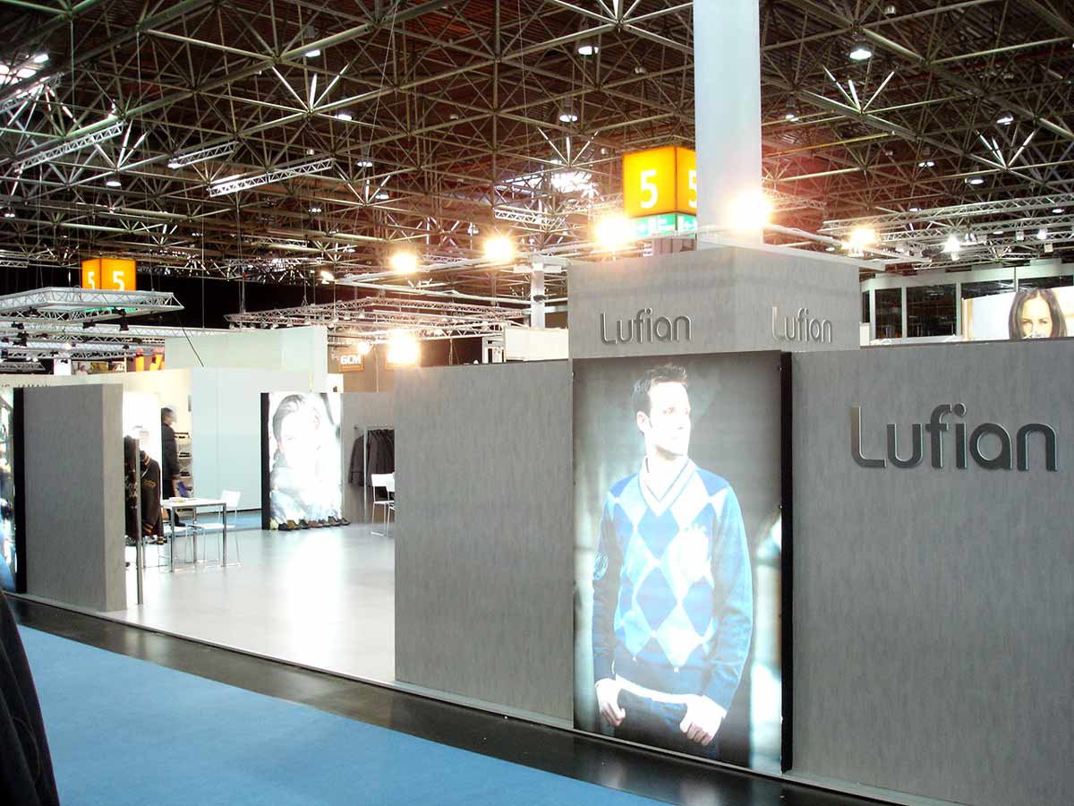 a banner of a man on lufian exhibition stand