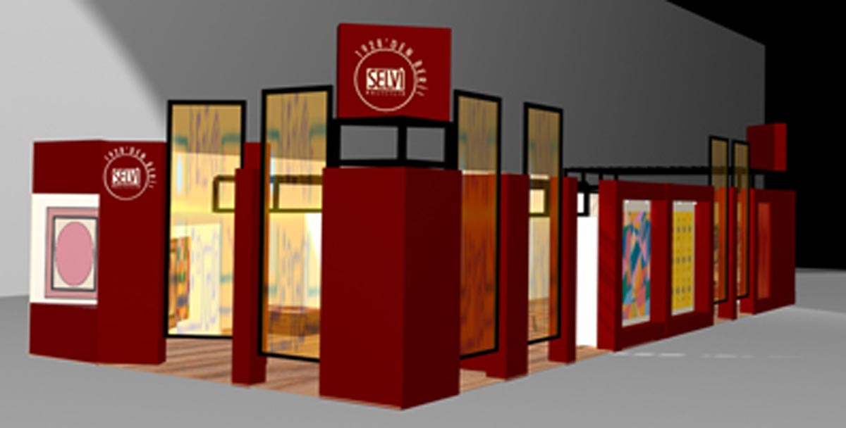 3D render of a red Exhibition Stand for Selvi Rugs