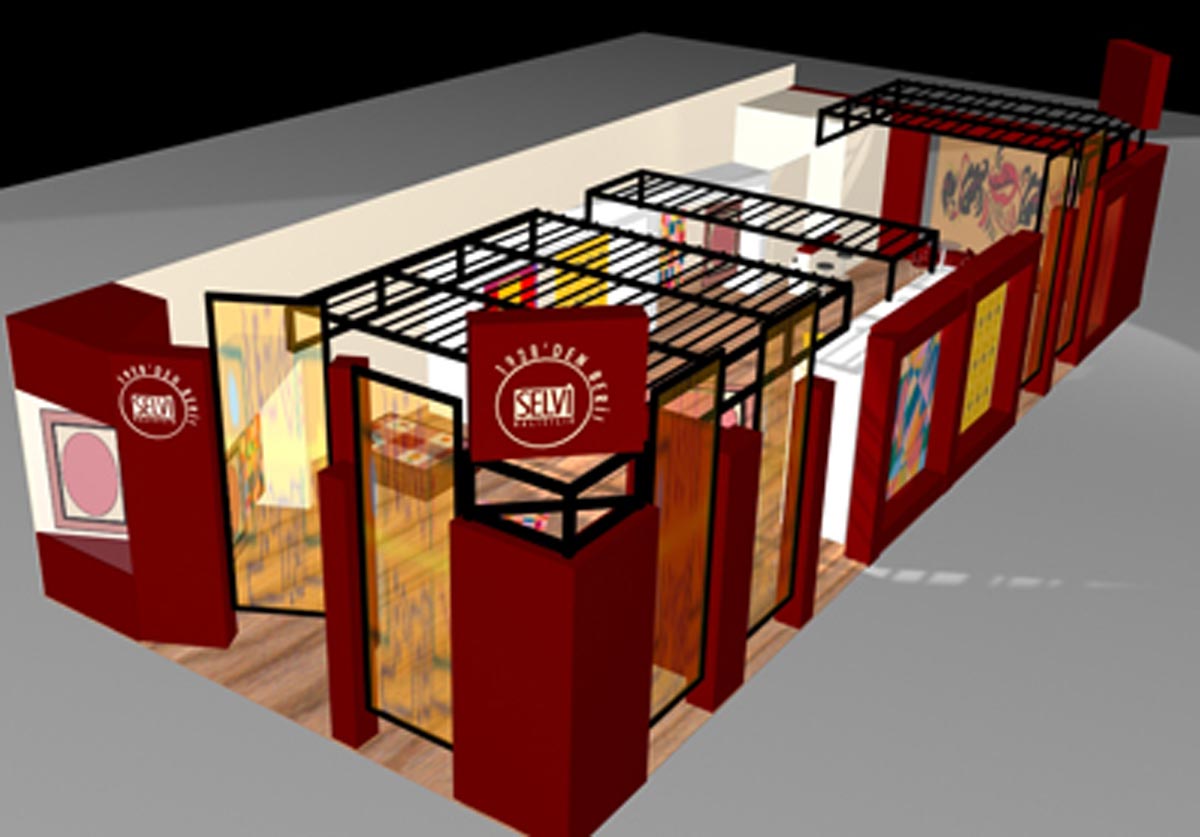 3D drawing of a red large Exhibition Stand