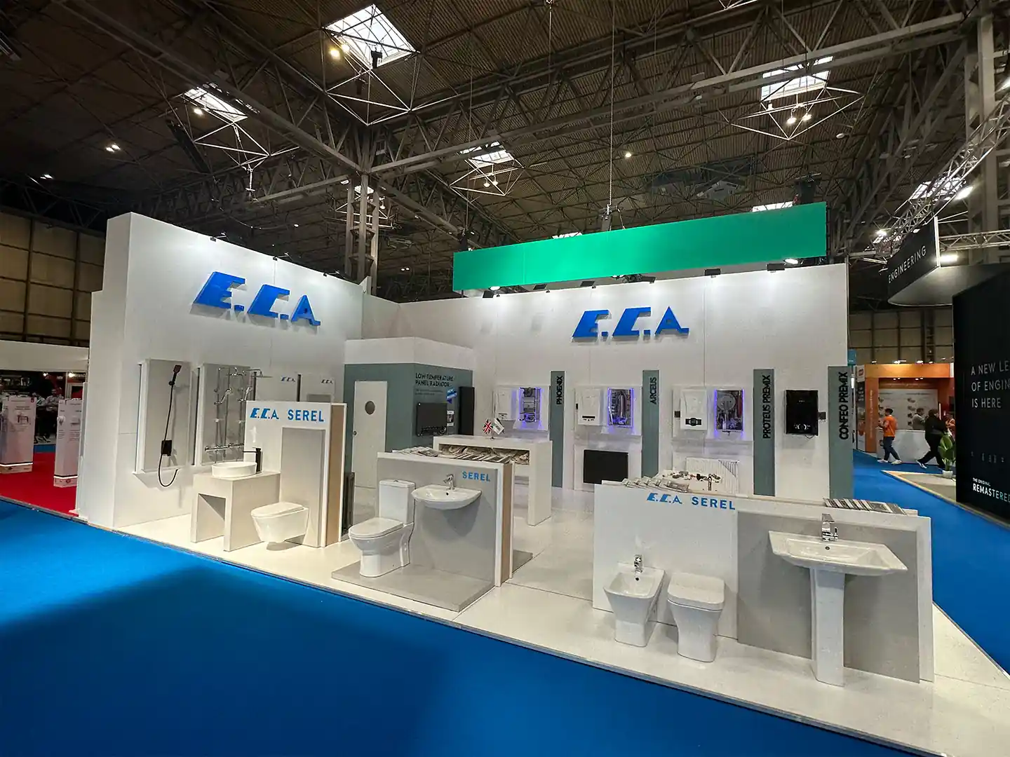 ECA white tRADE stand displaying products