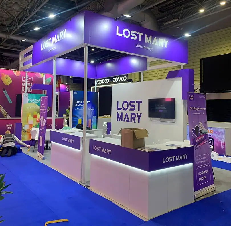Lost Mary Purple Exhibition Stand in an Exhibition hall